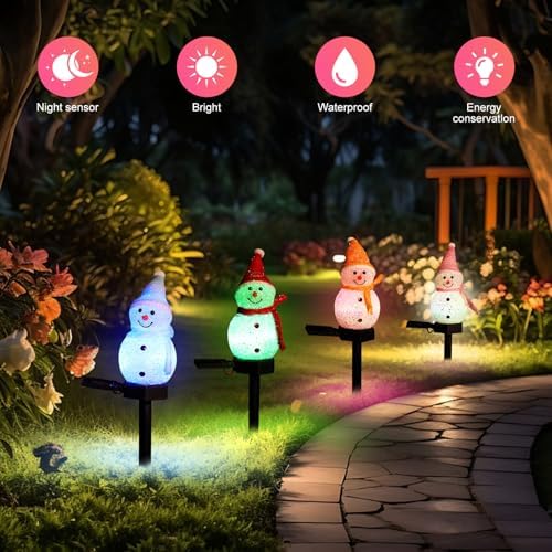 Outdoor Christmas Decorations 2025-Christmas Light Stakes for Yard-Snowman Solar Lights-Snowman Christmas Ornaments for Yard Garden Lawn Landscape Patio Walkway Decor - Image 4