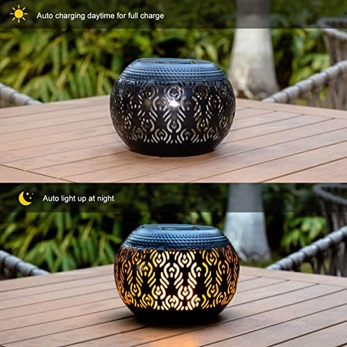 Solar Table Lanterns Outdoor Waterproof - Dancing Flickering Flame Lamp Black Peacock Feather Metal Tabletop Light Solar Powered Decorative Lantern for Desk Bedroom Patio Garden Pathway Yard (1 Pack) - Image 2