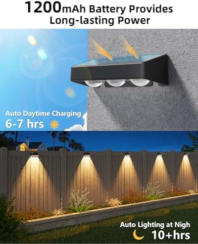 JOFIOS Solar Fence Lights 2 Pack, Warm White, Cool White and RGB Color Glow LED Solar Light, IP65 Waterproof Fence Lights Solar Powered for Patio, Deck and Wall - Image 5