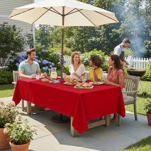 LUSHVIDA Square Outdoor Tablecloth with Umbrella Hole 54x54 Inch Red - Image 3
