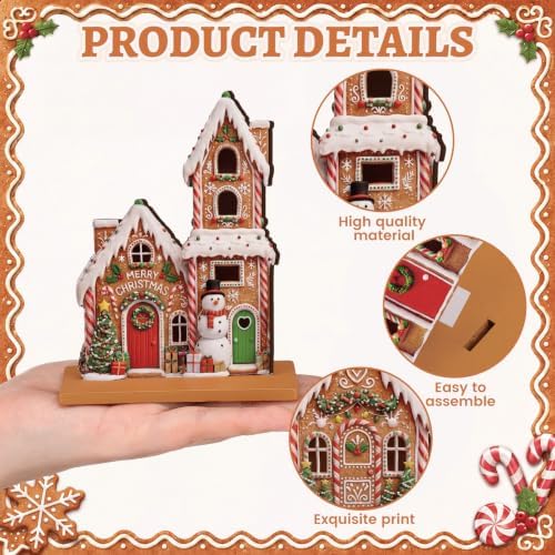 Wesiti 12 Pcs Christmas Table Decorations Wooden Xmas Gingerbread House Centerpiece Winter Sugar Cookie Table Topper Decor Mini House for Farmhouse Tiered Tray Decor Holiday Party Favor - Image 2