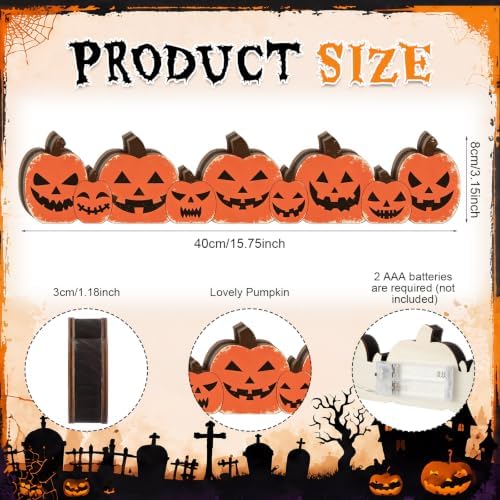 Yousoontic Halloween Table Decorations, Light up Pumpkin Table Centerpieces Spooky Wooden Sign Decorations with LED Lights 3D Block Pumpkin Decor for Halloween Tabletop Mantel Desk Home Office Party - Image 4