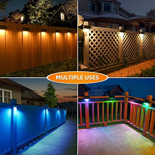 Aulanto Solar Fence Lights 8 Pack-Plus,100 Lumen Big Outdoor Solar Light IP65 Waterproof, Warm White and 10 RGB Modes,Fence Lights Otdoor Solar Lighting for Backyard,Garden,Fence,Wall,Deck,Stairs. - Image 6