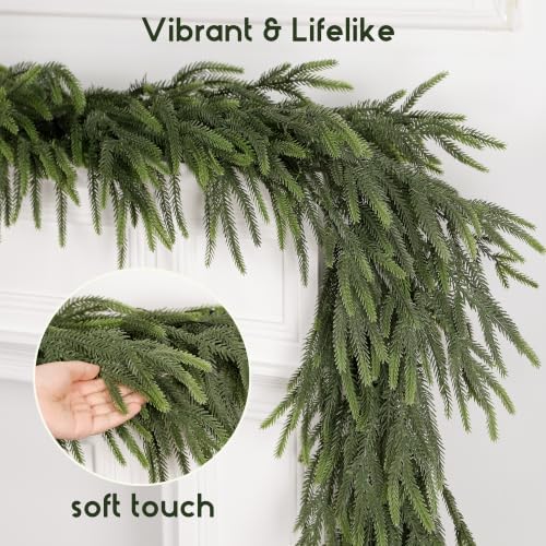 2Pcs 9FT Soft Touch Artificial Norfolk Pine Christmas Garland with Lights - Image 4