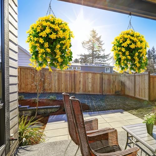 INQCMY Fake Hanging Flowers with Basket Artificial Violet for Outdoor Porch - Image 2
