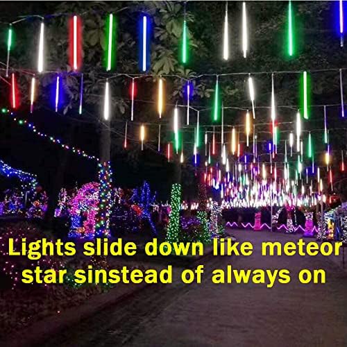 Meteor Shower Lights, 12 Inch 10 Tube 360 LED Multicolor Raindrop Lights for Outdoor Xmas Patio Garden Roof Eaves Decoration (Can Connect 100 Sets) - Image 5