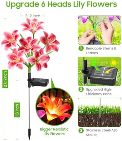 LETMY Solar Garden Lights, 4 Pack Solar Flower Lights with 6 Head Bigger Lily Lights, IP65 Waterproof Solar Lights Outdoor, Decorative Lights for Garden, Patio, Yard, Flower Bed - Image 6