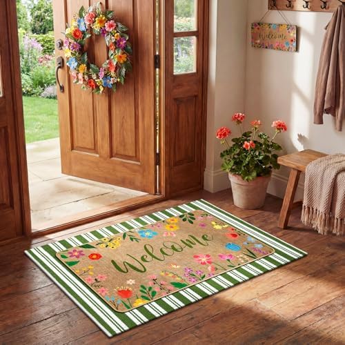Tinideya 2 Pcs Floral Layered Door Mat Outdoor Wildflower Welcome Mat - Image 4