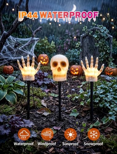 6Pack Halloween Pathway String Lights, 13Ft LED Skull Outdoor Stake Lights - Image 3