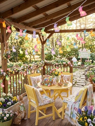 Easter Rabbit Decoration Lights Outdoor, 8.5 Feet Waterproof Bunny String Light with 10 Multicolor Rabbit Shaped Lights for Easter Indoor Bedroom Birthday Party Wedding Decor - Image 5