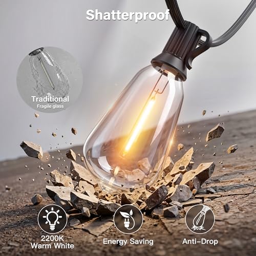 Ollny Outdoor String Lights 66FT, Shatterproof Connectable Patio Lights with 25 ST38 Edison LED Bulbs, 2200K Warm White Waterproof Outside Hanging Lights for Backyard, Gazebo, Porch, Balcony, Bistro - Image 3