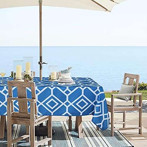 LUSHVIDA Moroccan Outdoor Tablecloth with Umbrella Hole, 60x84 Inch Blue - Image 3