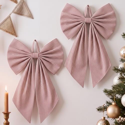 Suncalla 2 Pcs Red White Christmas Stripe Wreath Bows 18'' x 12'' by Unknown