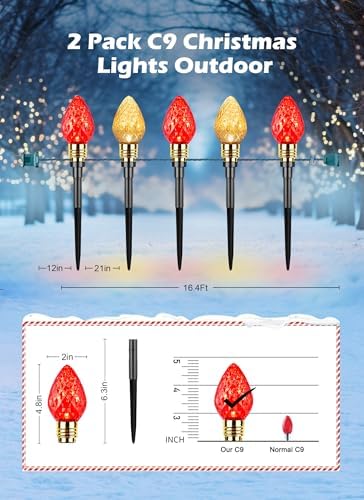 2 Pack Strawberry C9 Christmas Pathway Lights Outdoor, Total 34.8FT 20 LED - Image 2