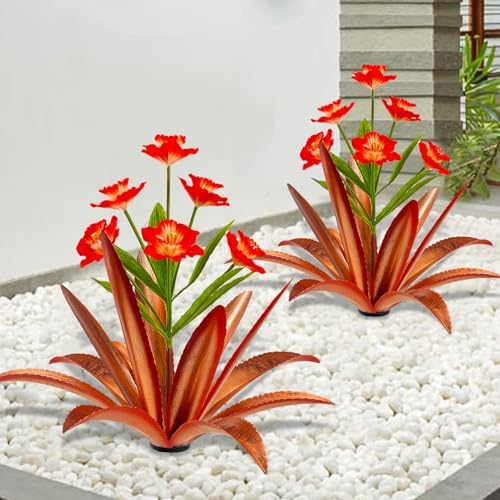 TOMBABY Huge Metal Agave Plants Outdoor Decoration Outdoor Garden Decorated with Flowers Mexican Yard Art Plant Garden Gift (1 Big red) - Image 3