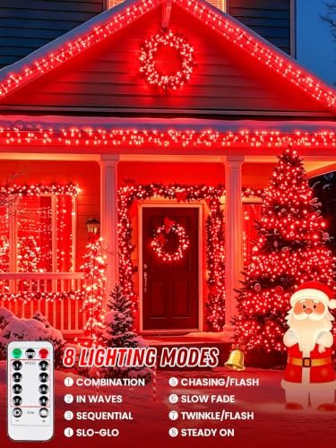 2 Pack 100 LED Fairy Lights Battery Operated with Remote Timer, 33 FT Red - Image 5
