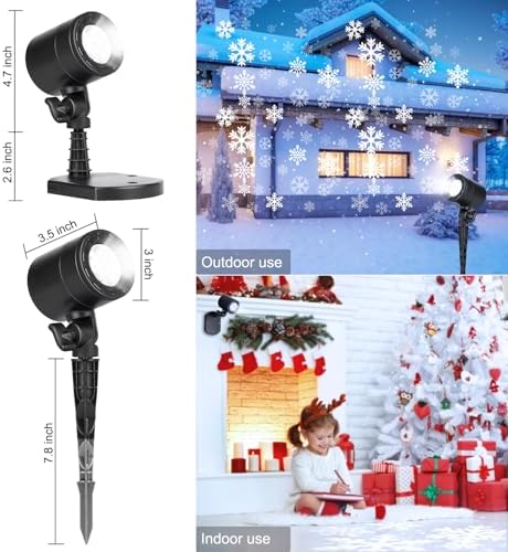 2 Pack Christmas Snowflake Projector Lights Outdoor, Led Rotating Snowfall Show Lights Waterproof Landscape Decorative Christmas Light Lighting for Xmas Holiday Garden Indoor Home Decoration Show - Image 5