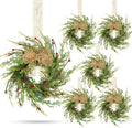 6 Pcs 9 Inch Christmas Wreaths for Kitchen Cabinet Artificial Cedar Pine Hanging Wreath with Red Berries Pine Needles for Front Door Xmas Swag Wreaths for Christmas Winter Farmhouse Home Decorations by Unknown