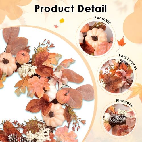 Fall Wreaths for Front Door Decor Artificial Flower, 20" Autumn Floral - Image 4