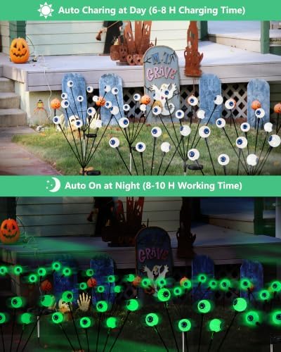 Solar Halloween Decorations Outdoor 2 Pack 12 LED Green Solar Eyeball Light - Image 3