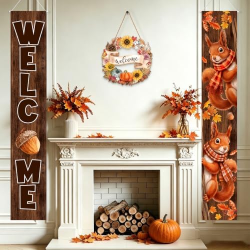 Fall Welcome Banner Porch Sign Fall Squirrel Door Outdoor Decor - Image 5