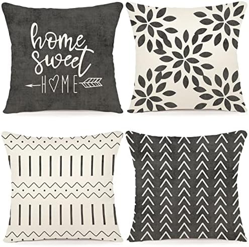 YCOLL Pillow Covers 20x20 Set of 4, Modern Sofa Throw Pillow Cover, Decorative Outdoor Linen Fabric Pillow Case for Couch Bed Car, Rustic Gray by PillowCoversExpert