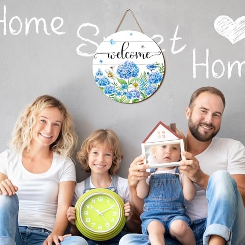 JarThenaAMCS Hydrangea Welcome Door Sign Wooden Floral Hanging Decor Spring Summer Wildflower Wreath Flower Door Hanger for Indoor Outdoor Porch Wall - Image 6