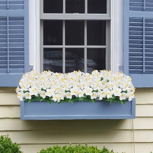 2 Pcs Artificial Outdoor Flowers Realistic Silk Fake Hibiscus Tropical Flowers Spring Summer Decoration UV Resistant Faux Plants for Outdoors Planters Outside Porch Patio Yard Garden White - Image 6