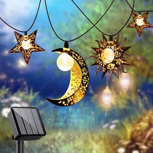 Beautyard Solar String Lights Outdoor Star Moon Sun 13Ft 153In Led Solar Powered Decorative Lights for Garden Patio Yard Trees Mothers Birthday Gifts Party (Warm White) (Star Moon Sun String Lights) by Beautyard