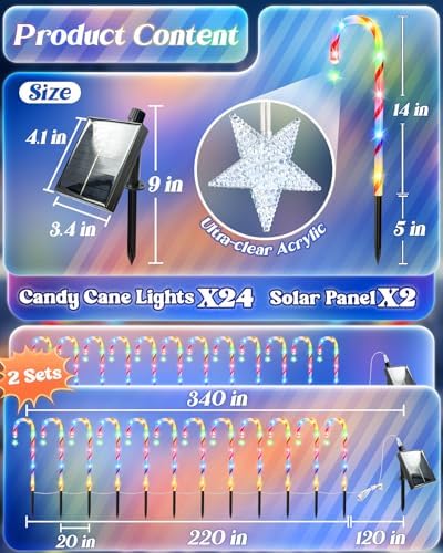 Anordsem Solar Christmas Decorations Outdoor: 21" Candy Cane Lights with Star 12 Pack - Waterproof LED 8 Colorful Lighting Models for Yard Pathway Xmas Decor - 2026 New Year Gifts for Homeowners - Image 3