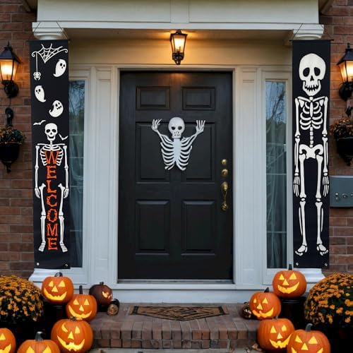 Halloween Banner Decorations Outdoor Indoor Happy Halloween Decor Trick or Treat Decorative Hanging Banners Porch Welcome Signs for Front Door Outside Yard Garland Party Supplies (Skeleton) - Image 6