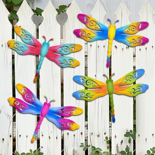 4 Pcs Retro Metal Dragonfly Outdoor Wall Art Hanging Decor by eoorau
