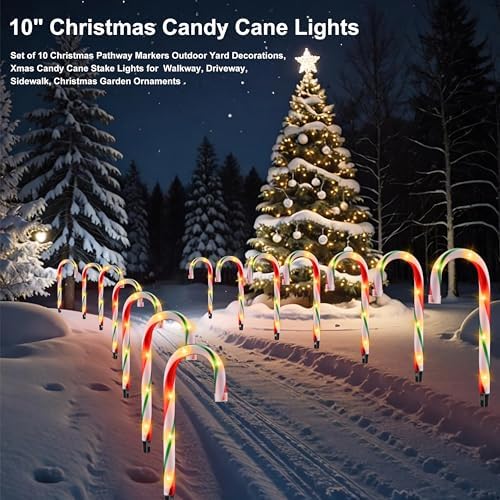 10" Candy Cane Pathway Lights, 10-Pack Christmas Stake Lights for Outdoor - Image 2