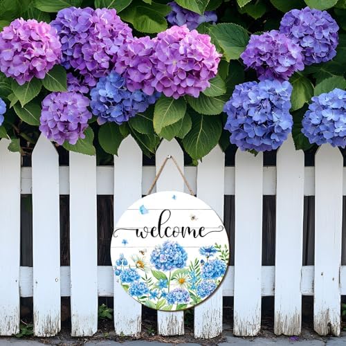 JarThenaAMCS Hydrangea Welcome Door Sign Wooden Floral Hanging Decor Spring Summer Wildflower Wreath Flower Door Hanger for Indoor Outdoor Porch Wall - Image 5