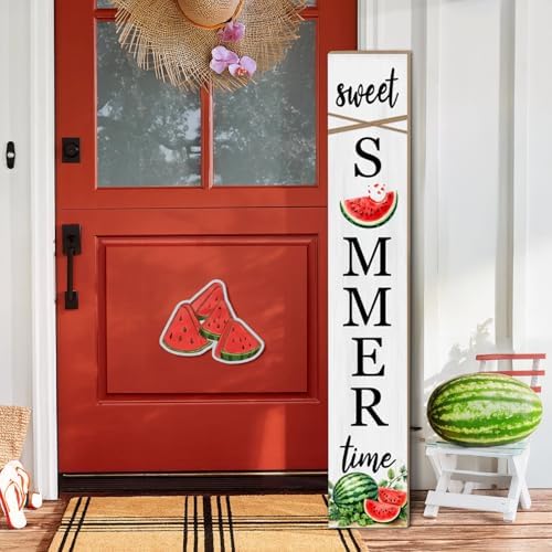 Summer Watermelon Porch Sign Sweet Summer Time Welcome Sign For Front Porch, Cute Fruit Home Decor Welcome Sign for Indoor Outdoor Garden Wooden Vertical Sign For Patio Front Door Wall Yard - Image 2