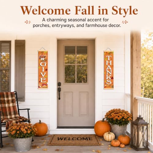 Give Thanks Door Banner Set of 2, Thanksgiving Fall Porch Decor for Home - Image 5