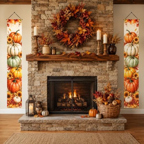 IVN Thanksgiving Watercolor Pumpkin Porch Banners 12x71 Inch Set of 2 - Image 3