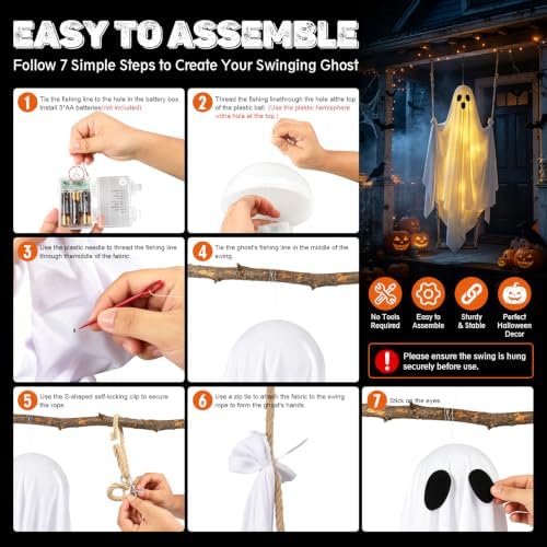 Halloween Swing Ghost Decoration, 5FT Hanging Lighted Ghost with Remote - Image 5
