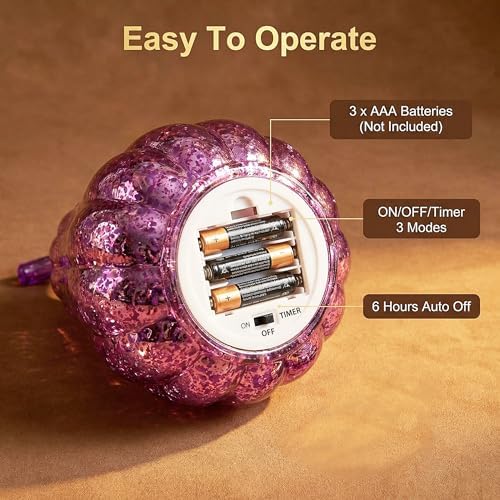 Fall Decorations for Home,Mercury Glass Pumpkin Lights with Timer(Purple) - Image 6