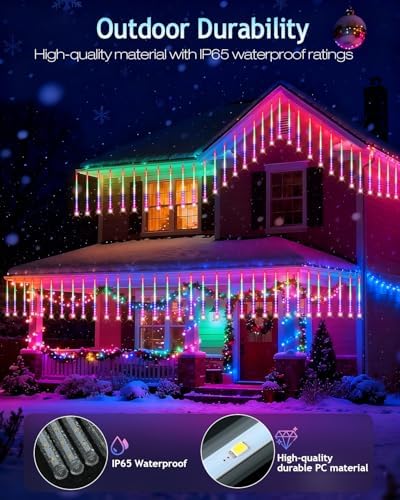 PEMOTech Christmas Lights Outdoor,24 Tubes 864 LED 20 Inch,Multicolor Meteor Shower Lights Outdoor,Waterproof Luces Navideñas para Exteriores,50 ft for Christmas Tree,Party,Garden Decor - Image 4