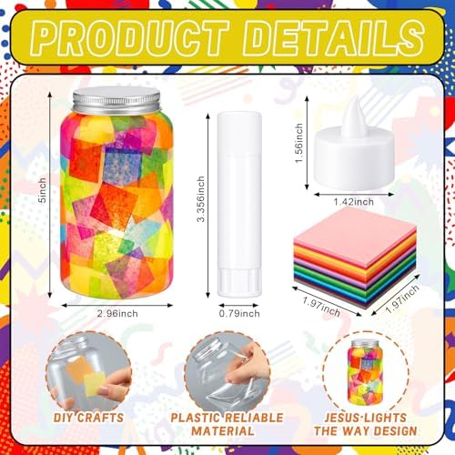 Qinyoung 12 Pcs Coloring Rainbow Mason Jars Crafts DIY Suncatchers - Image 2