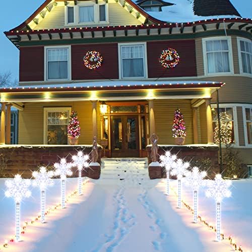 Ultra-Bright Shooting17 568LED Snowflake Lawn Stake Light 4 Stakes Total Christmas Outdoor Decoration with UL Standard Adaptor for Outdoor Pathway Lawn Holiday Party Home(White) - Image 3