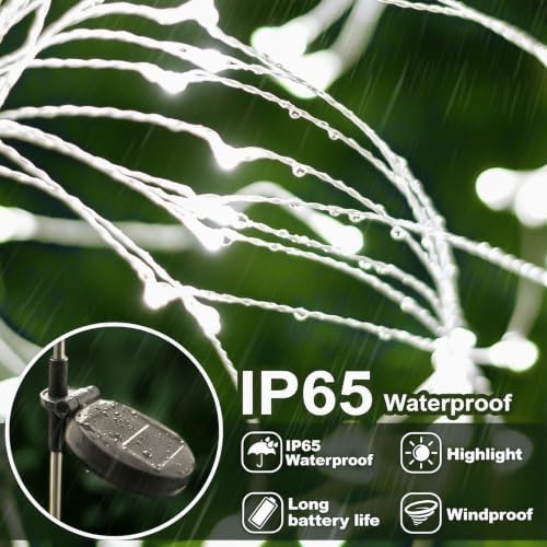 Anordsem Solar Firework Lights Outdoor Garden Sparkler Lights 2 Pack White - Image 6