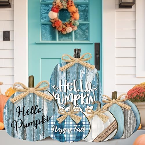 GlikCeil 5 Pcs Fall Pumpkin Signs Blue Pumpkin Outdoor Thanksgiving Decor by GlikCeil