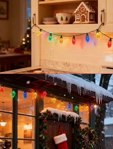 C9 Christmas Lights Outdoor, 26FT 50 LED Vintage Multicolor Plug in Fairy String Lights Waterproof, Connectable Christmas Tree Lights for Outside, House, Roofline, Yard, Garden Decor, Green Wire - Image 7