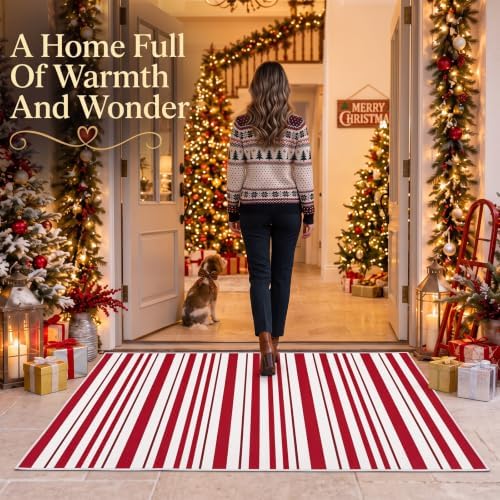 Duraaamo Red and White Striped Rug 3' x 5' for Christmas Outdoor Decor - Image 3