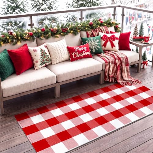 Duraaamo Red White Buffalo Plaid Runner Rug 2' x 5' for Christmas Decor - Image 6