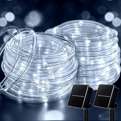 Brightown 2 Pack Total 78FT 200LED Solar Rope Lights, Pure White by Brightown