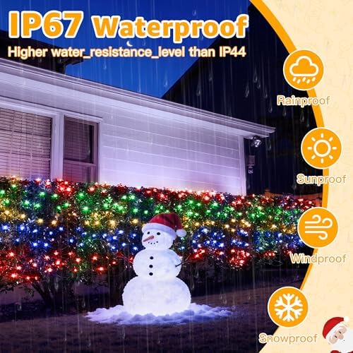 Ollny Net Lights Outdoor Mesh Light, 210LED 10x7ft Green Wire Christmas Net Lights, IP67 Waterproof, 8 Modes Plug in Bush Light for Tree Shrubs Outside Patio Decorations, Multicolor - Image 5