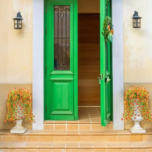 LikSoor 4 Pcs Artificial Outdoor Hanging Plants Fall Decoration UV Resistant Faux Silk Flowers for Outside, Garden, Porch, Window, Home Decor(Orange) - Image 6